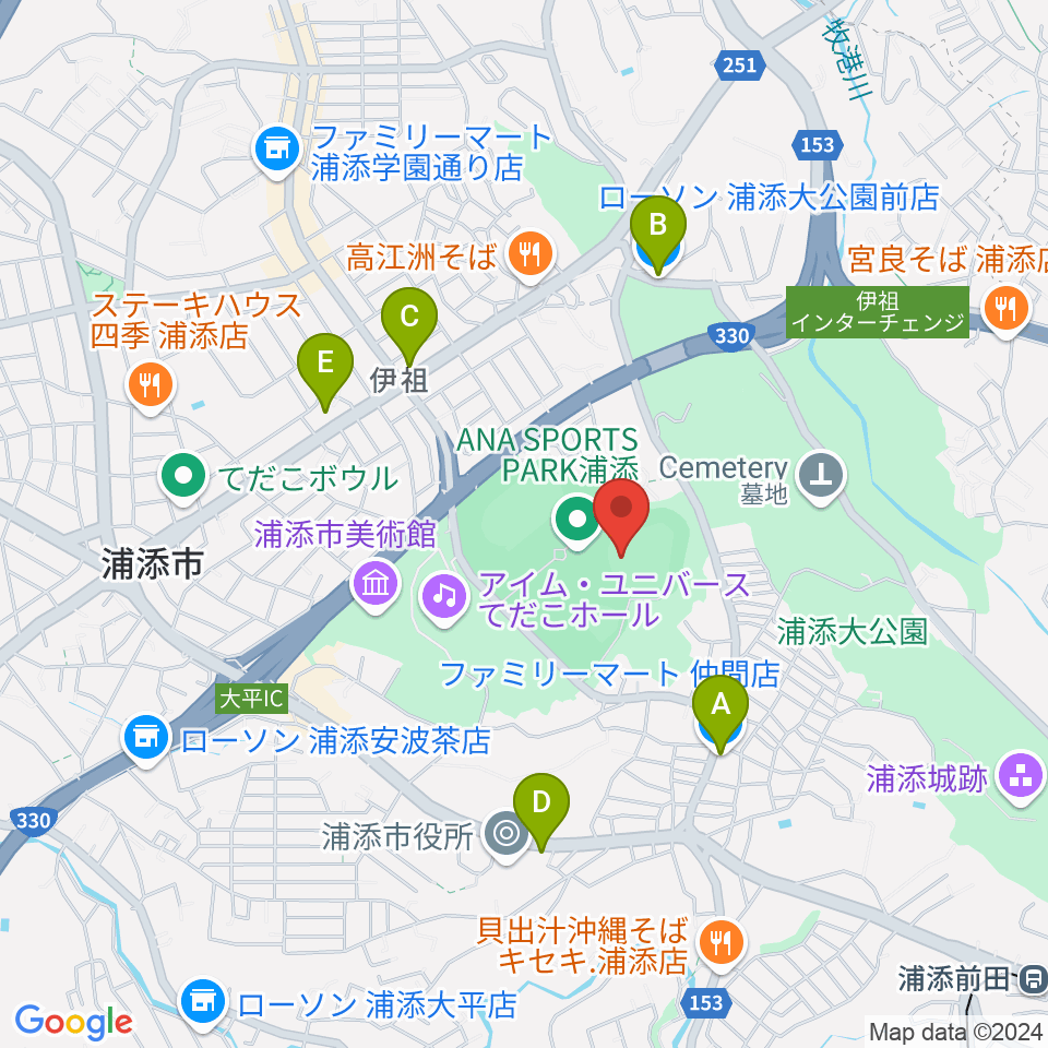 ANA BALL PARK浦添周辺のコンビニエンスストア一覧地図