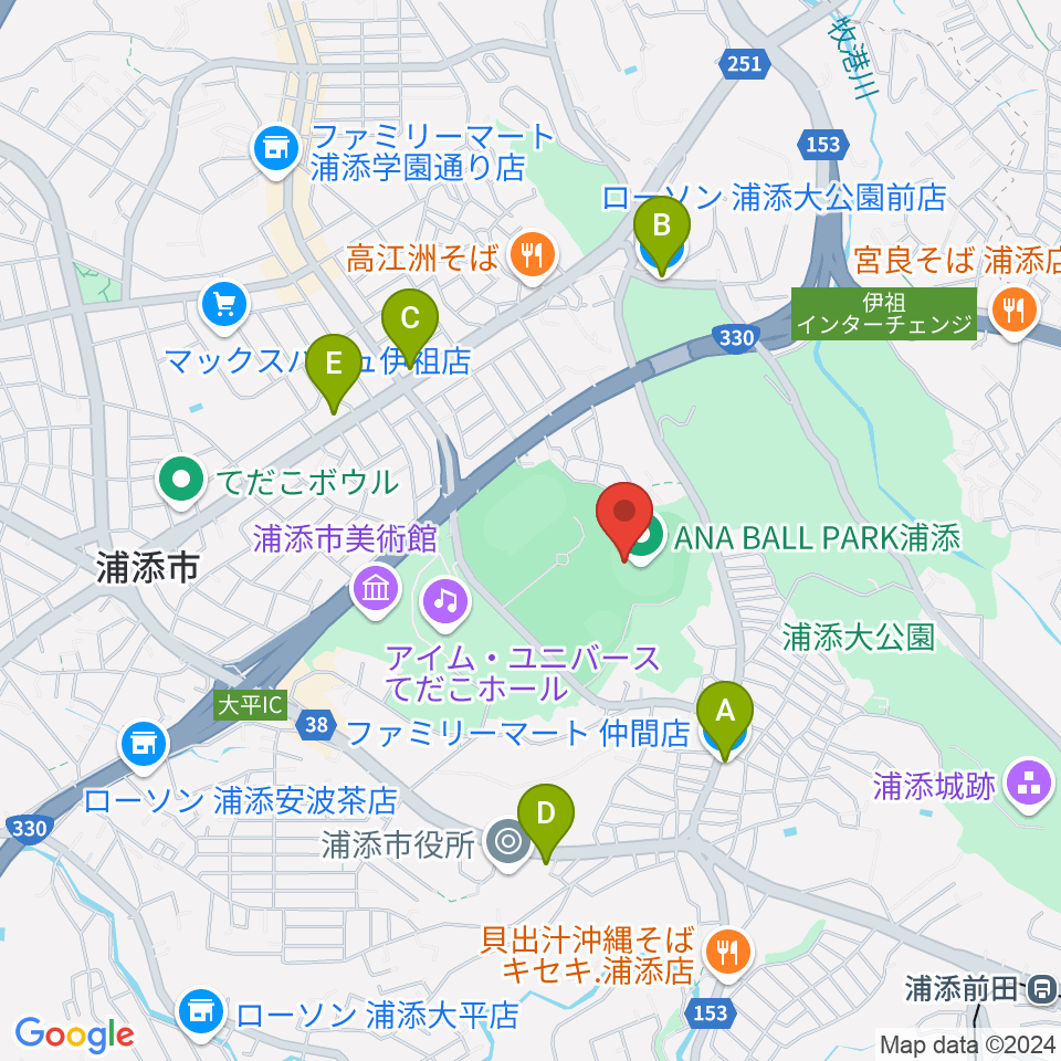 ANA BALL PARK浦添周辺のコンビニエンスストア一覧地図