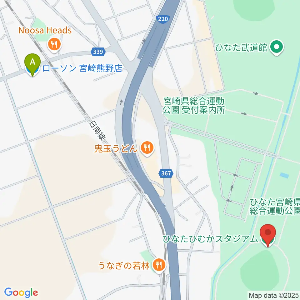 ひなたひむかスタジアム周辺のコンビニエンスストア一覧地図