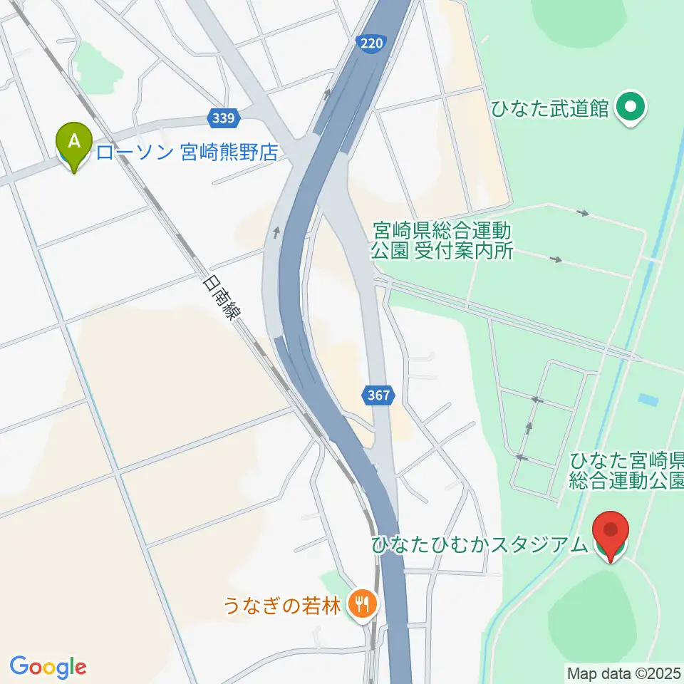ひなたひむかスタジアム周辺のコンビニエンスストア一覧地図