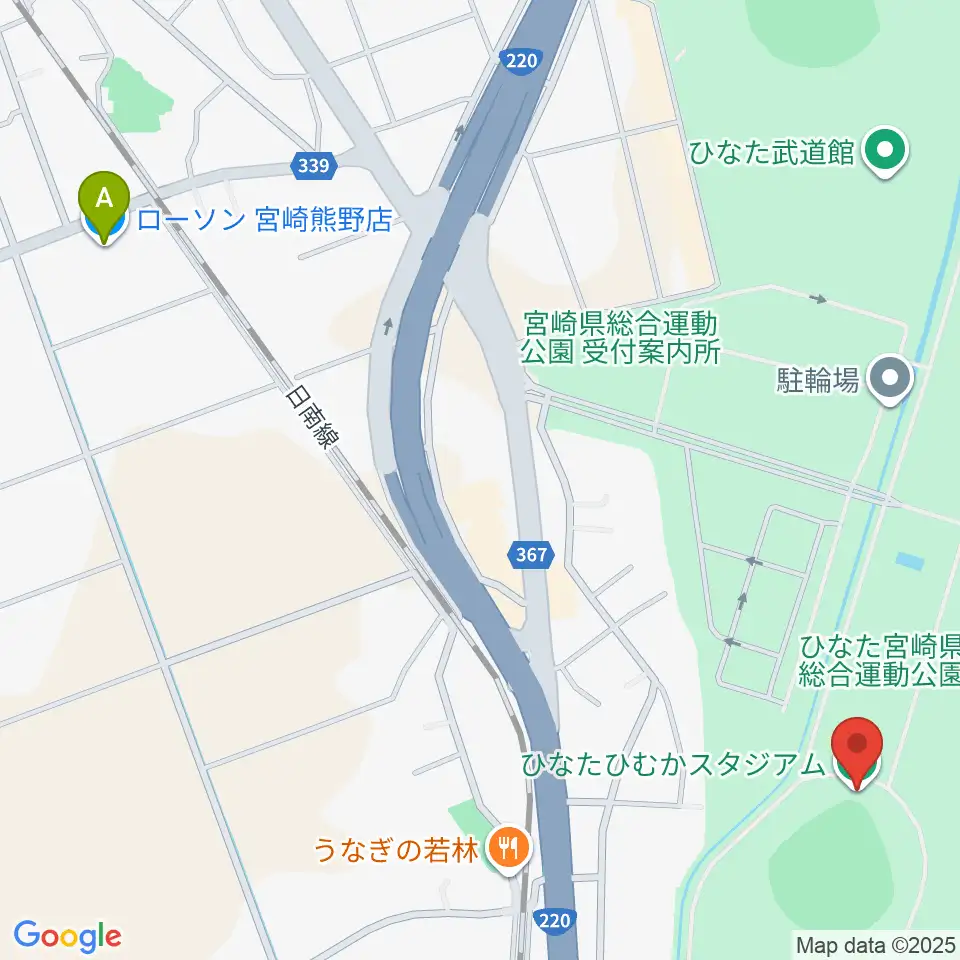 ひなたひむかスタジアム周辺のコンビニエンスストア一覧地図