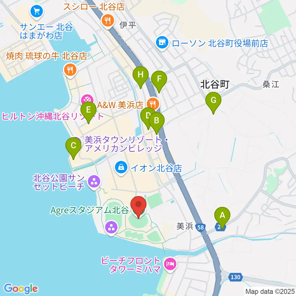 Agreスタジアム北谷周辺のコンビニエンスストア一覧地図