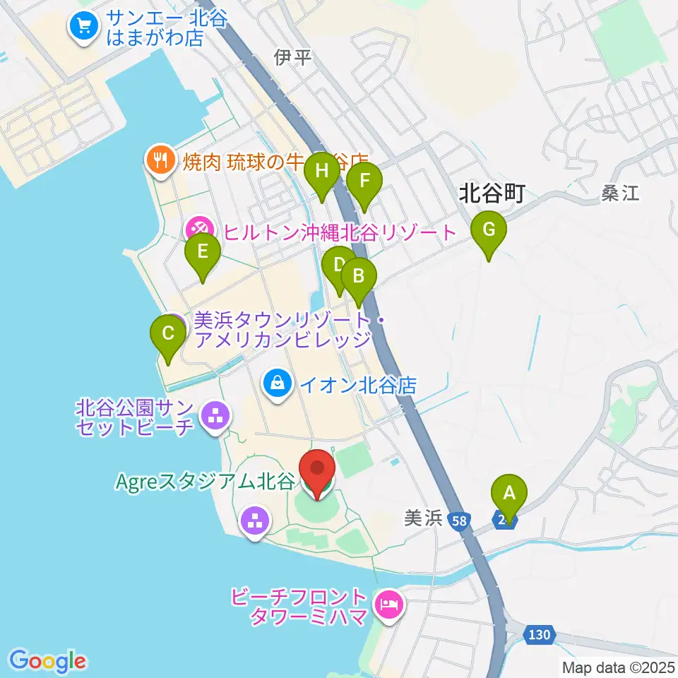Agreスタジアム北谷周辺のコンビニエンスストア一覧地図