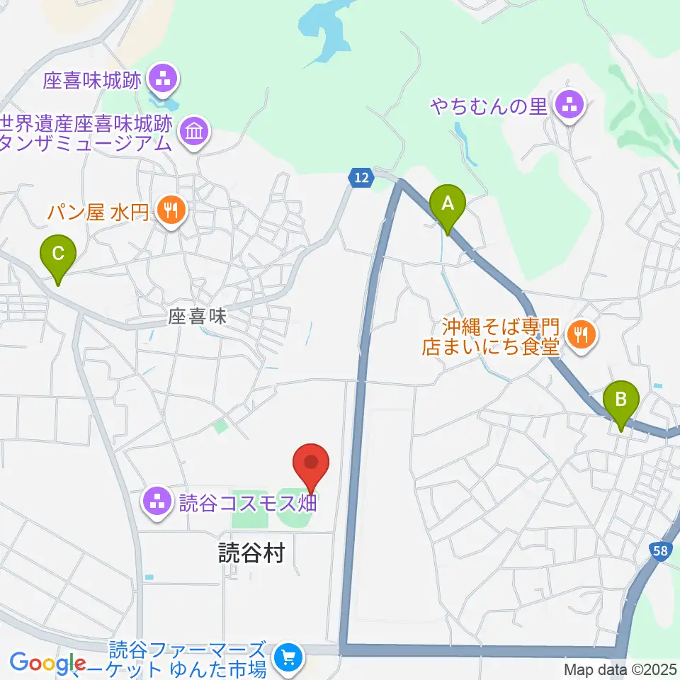 オキハム読谷平和の森球場周辺のコンビニエンスストア一覧地図
