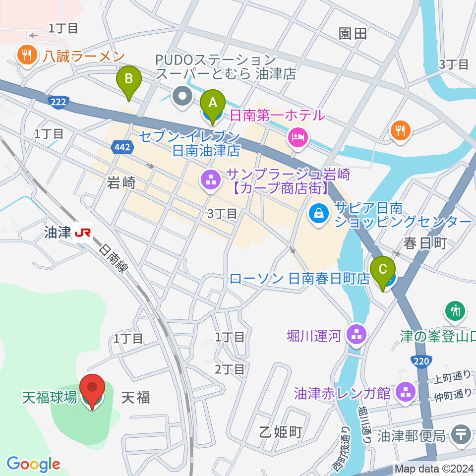 日南市天福球場周辺のコンビニエンスストア一覧地図