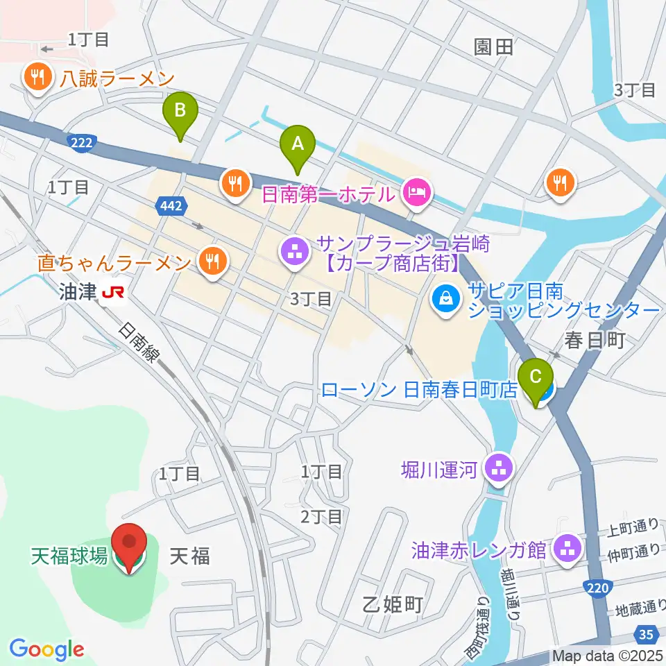 日南市天福球場周辺のコンビニエンスストア一覧地図
