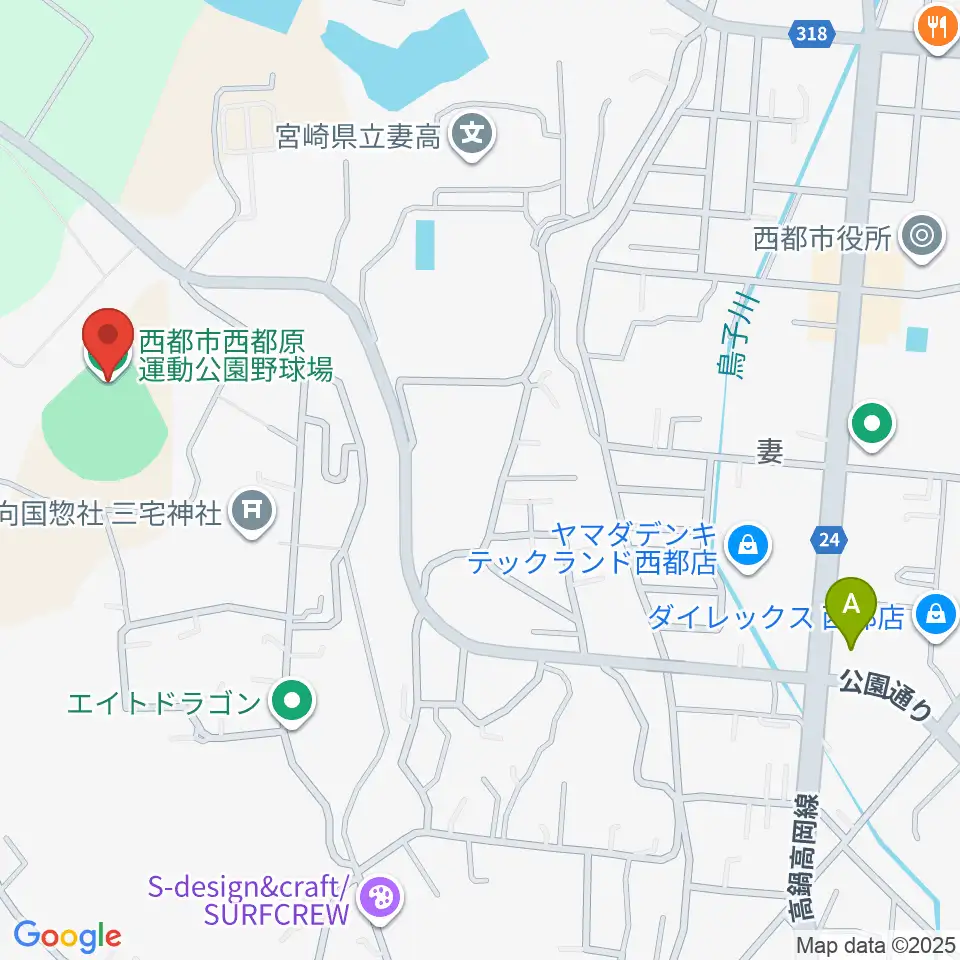 西都原運動公園野球場周辺のコンビニエンスストア一覧地図