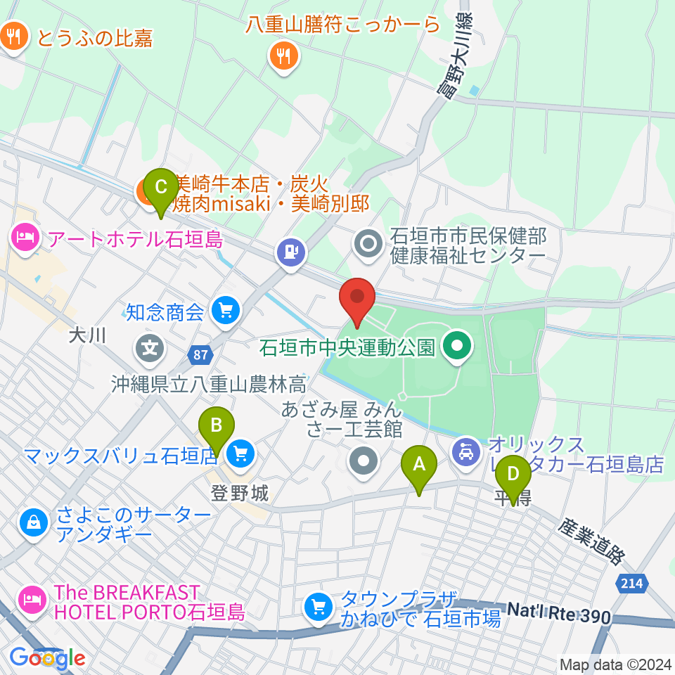 石垣市中央運動公園野球場周辺のコンビニエンスストア一覧地図