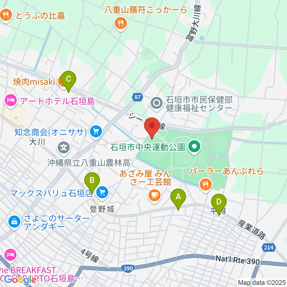 石垣市中央運動公園野球場周辺のコンビニエンスストア一覧地図