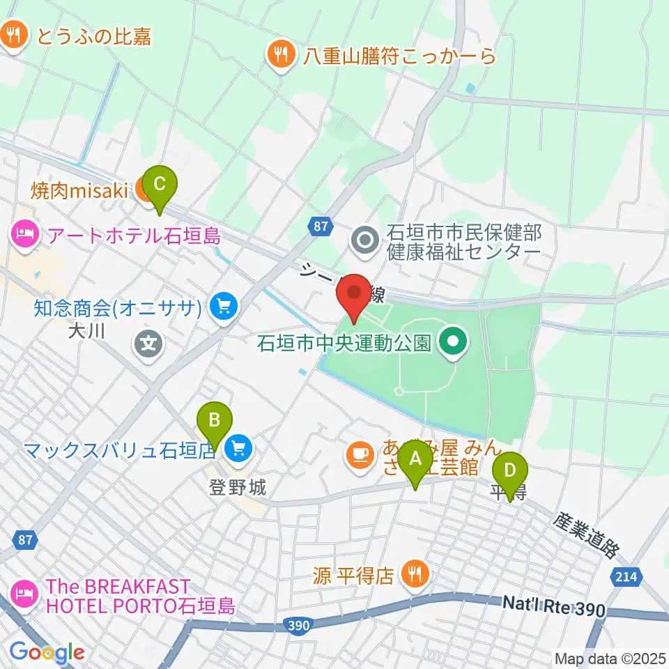 石垣市中央運動公園野球場周辺のコンビニエンスストア一覧地図
