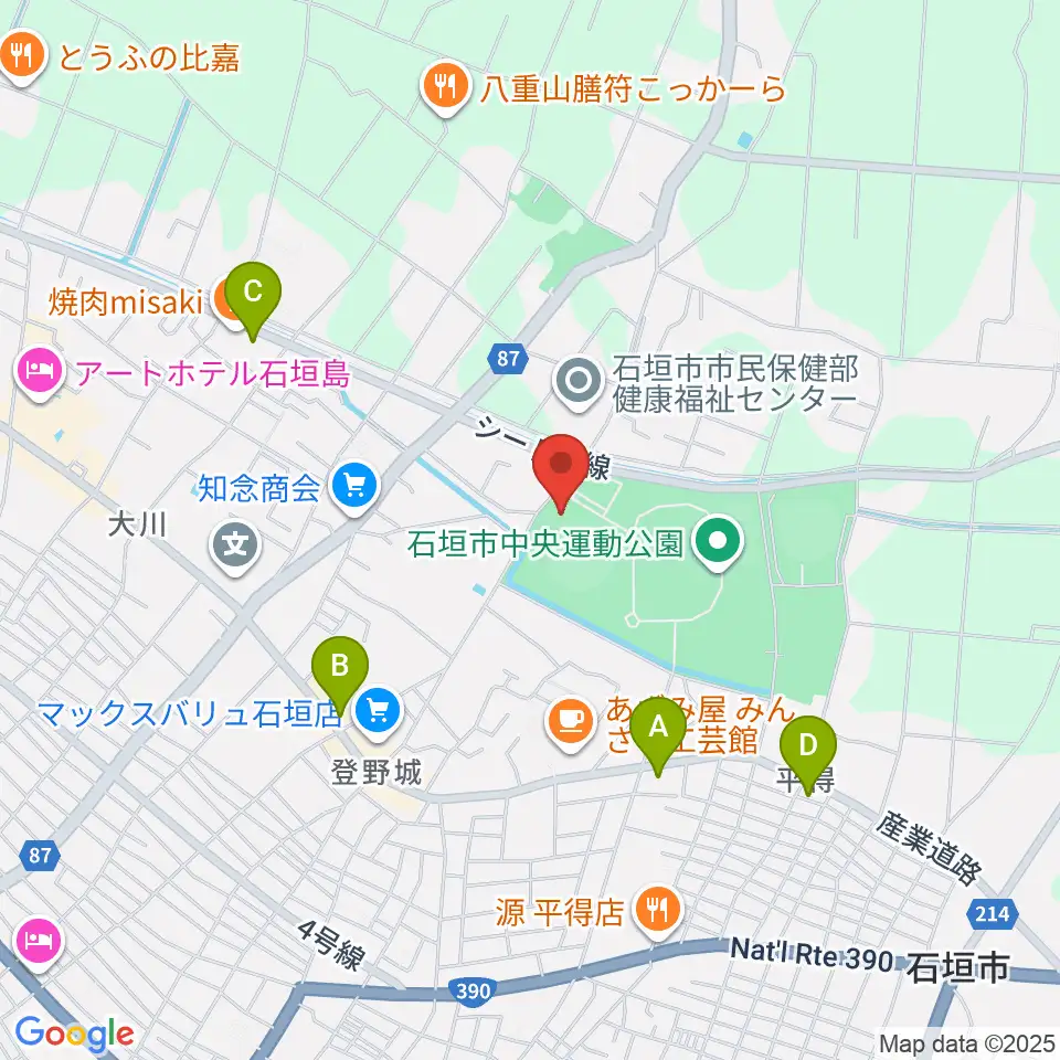 石垣市中央運動公園野球場周辺のコンビニエンスストア一覧地図