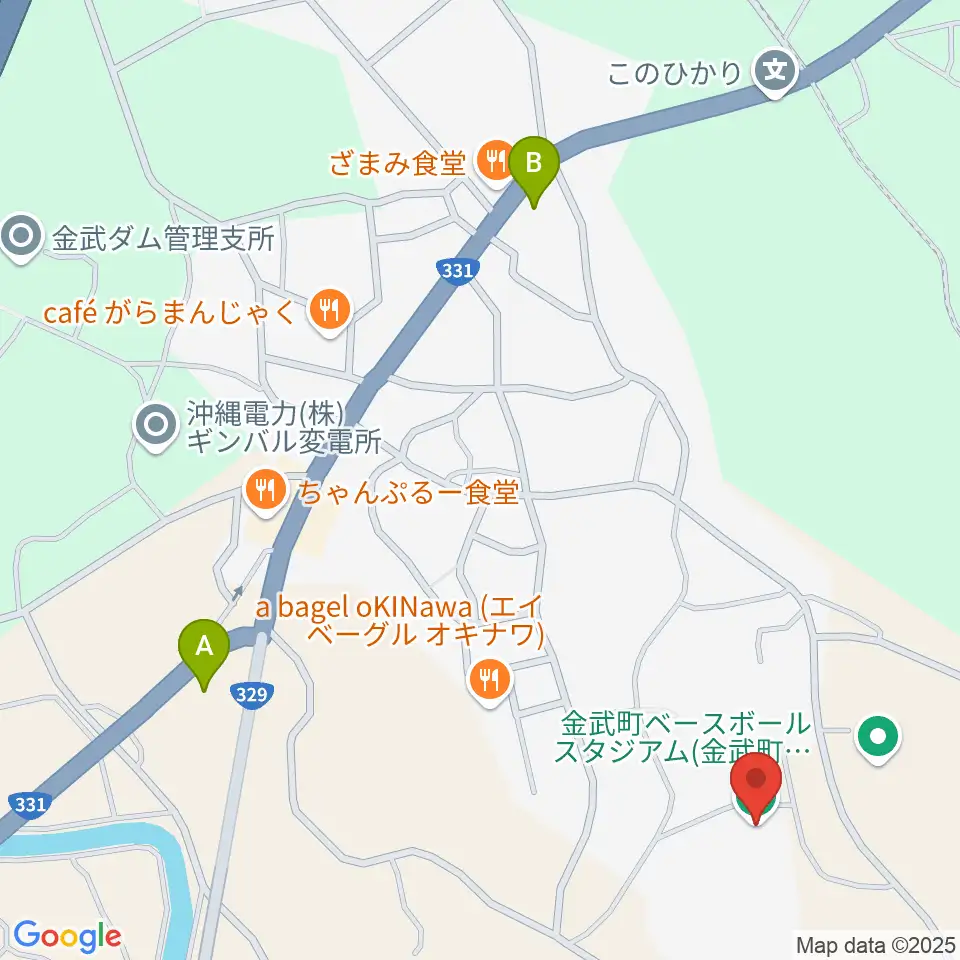金武町ベースボールスタジアム周辺のコンビニエンスストア一覧地図