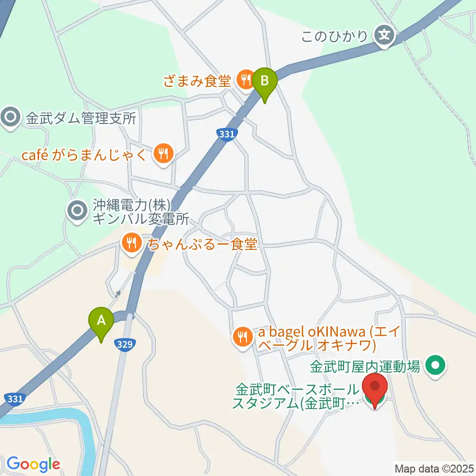 金武町ベースボールスタジアム周辺のコンビニエンスストア一覧地図