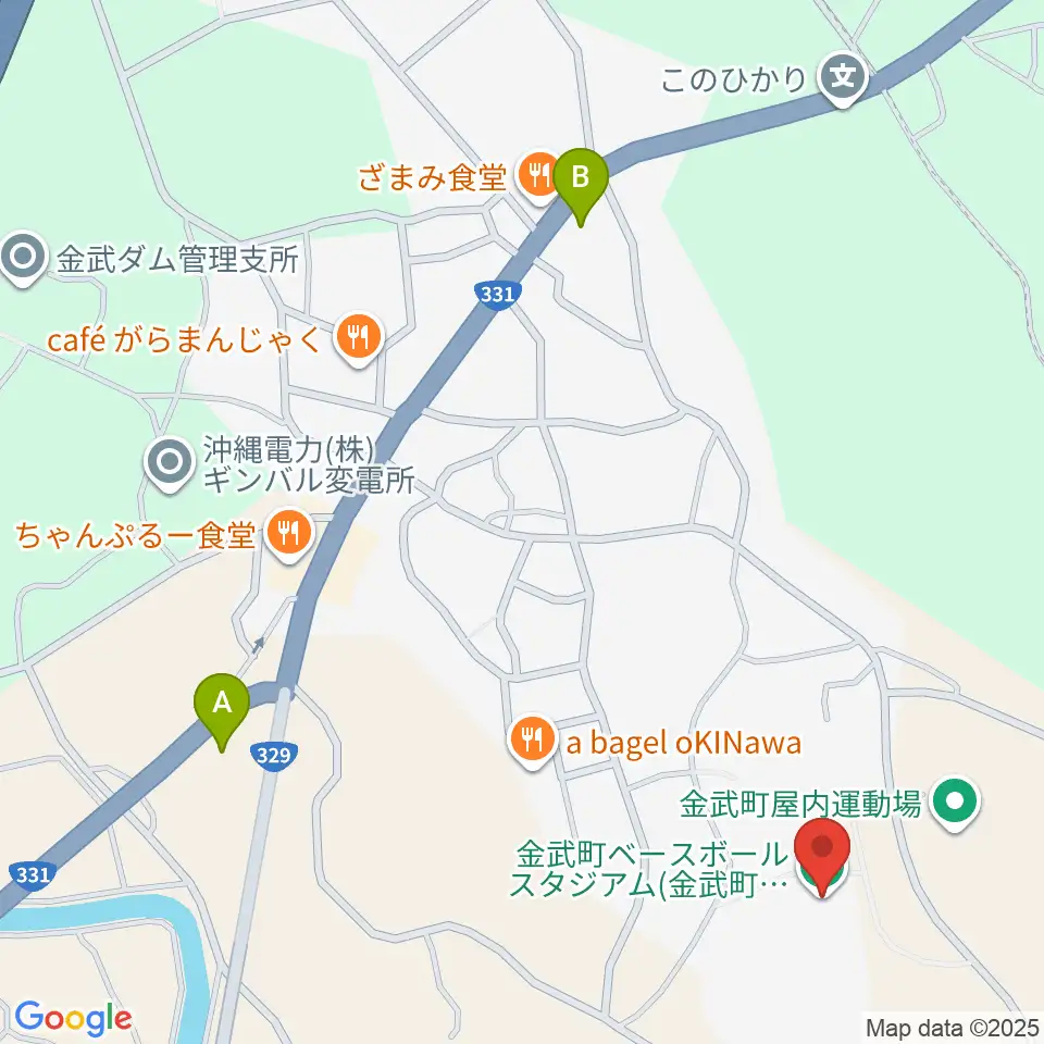 金武町ベースボールスタジアム周辺のコンビニエンスストア一覧地図