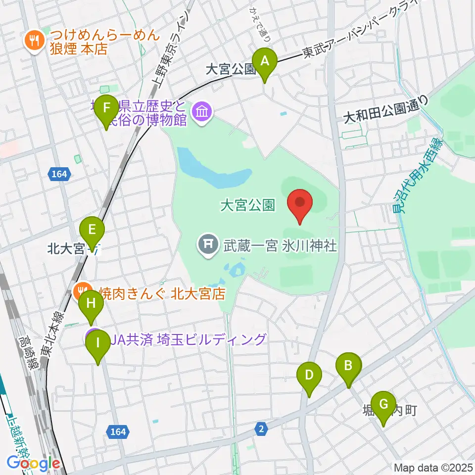 埼玉県営大宮公園野球場周辺のコンビニエンスストア一覧地図