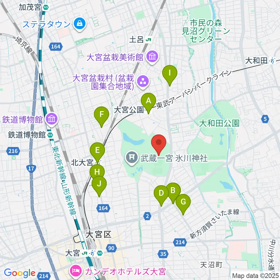 埼玉県営大宮公園野球場周辺のコンビニエンスストア一覧地図