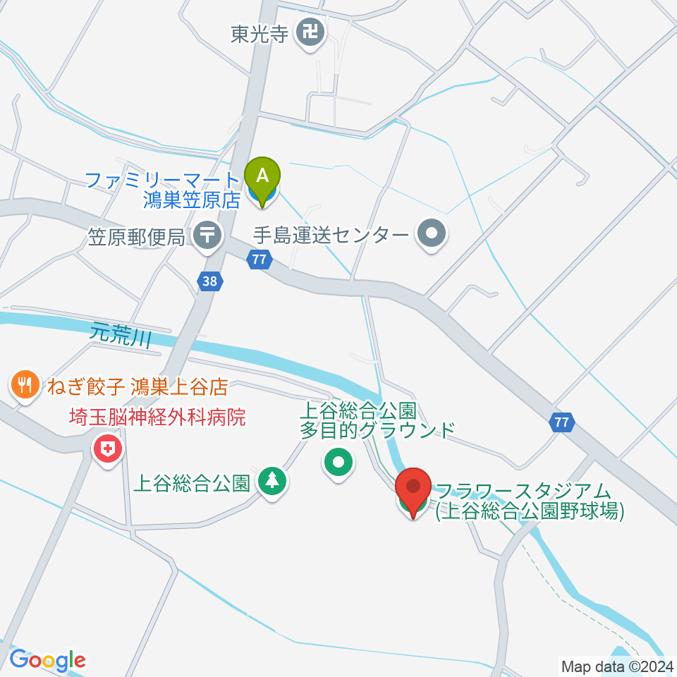 鴻巣フラワースタジアム周辺のコンビニエンスストア一覧地図