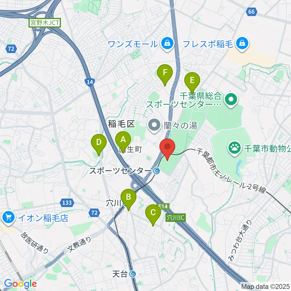 千葉県総合スポーツセンター野球場周辺のコンビニエンスストア一覧地図