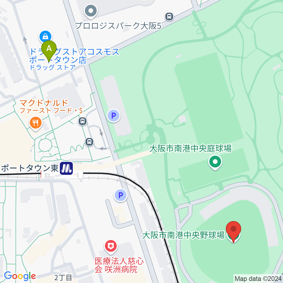 大阪市南港中央野球場周辺のコンビニエンスストア一覧地図
