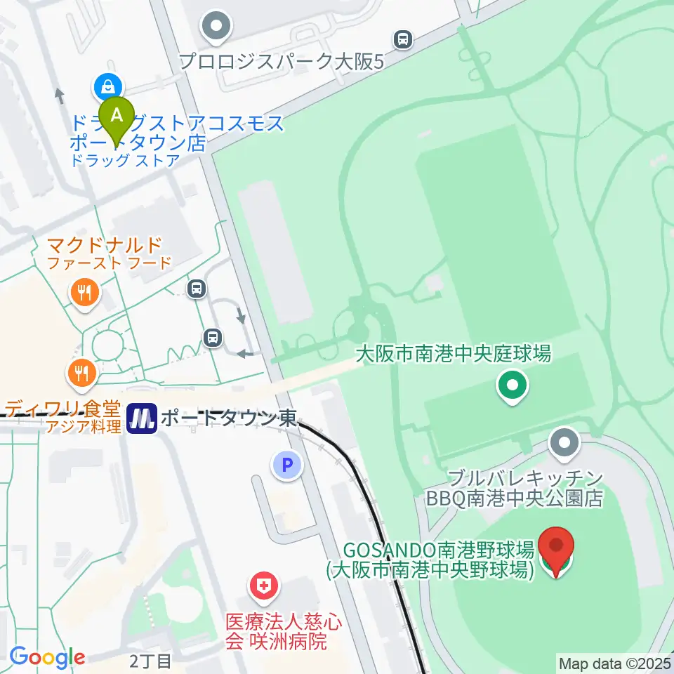 大阪市南港中央野球場周辺のコンビニエンスストア一覧地図