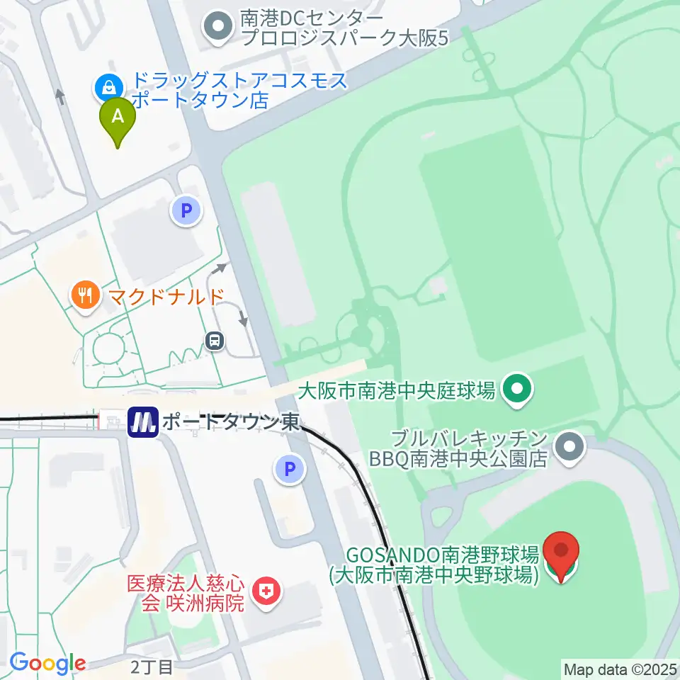 GOSANDO南港野球場周辺のコンビニエンスストア一覧地図