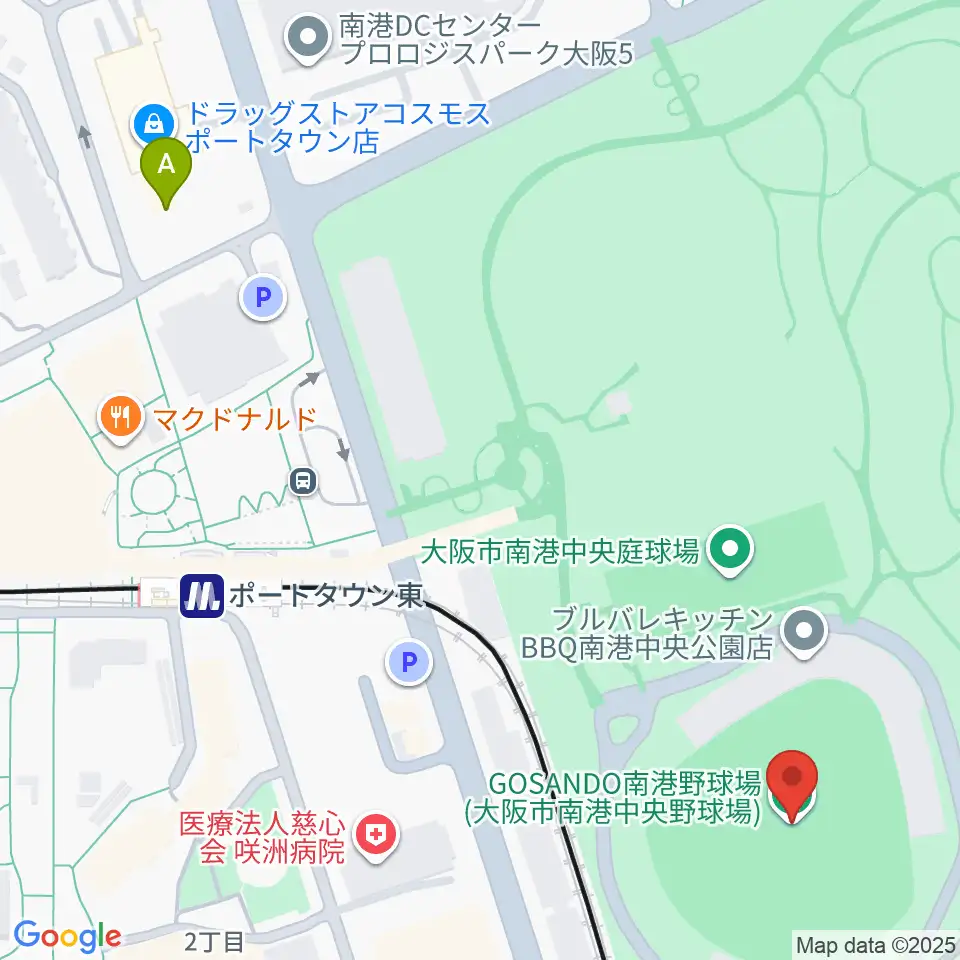 GOSANDO南港野球場周辺のコンビニエンスストア一覧地図
