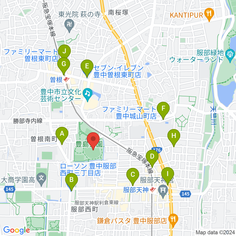 豊中ローズ球場周辺のコンビニエンスストア一覧地図