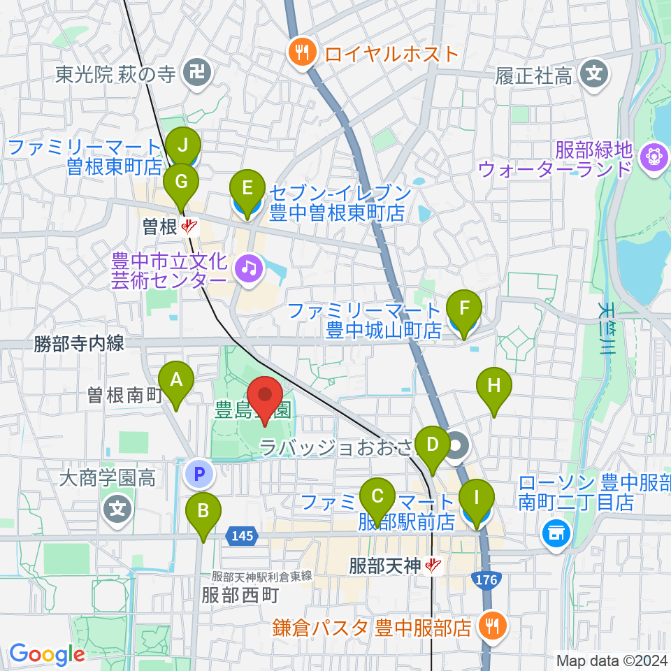 豊中ローズ球場周辺のコンビニエンスストア一覧地図