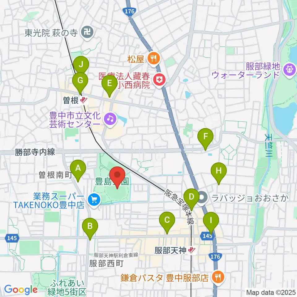 豊中ローズ球場周辺のコンビニエンスストア一覧地図