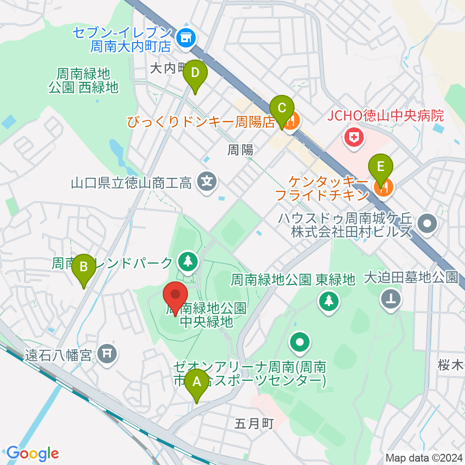 周南市野球場周辺のコンビニエンスストア一覧地図