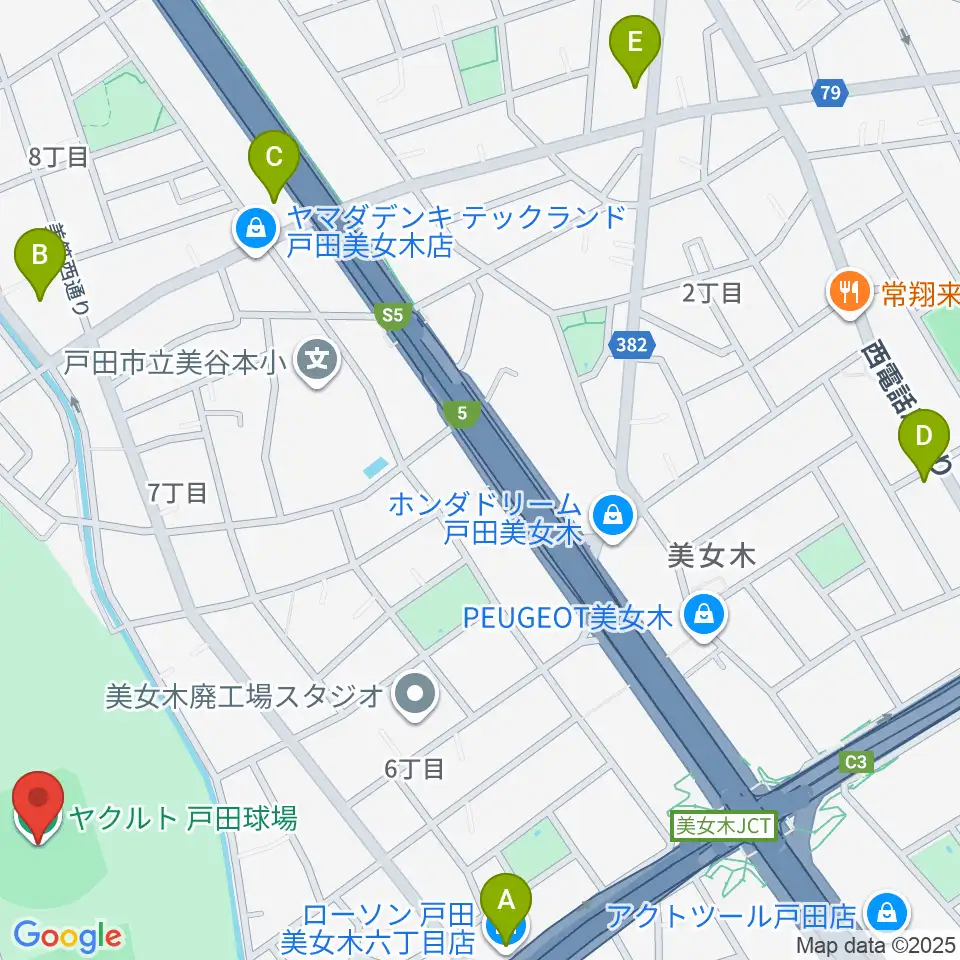ヤクルト戸田球場周辺のコンビニエンスストア一覧地図