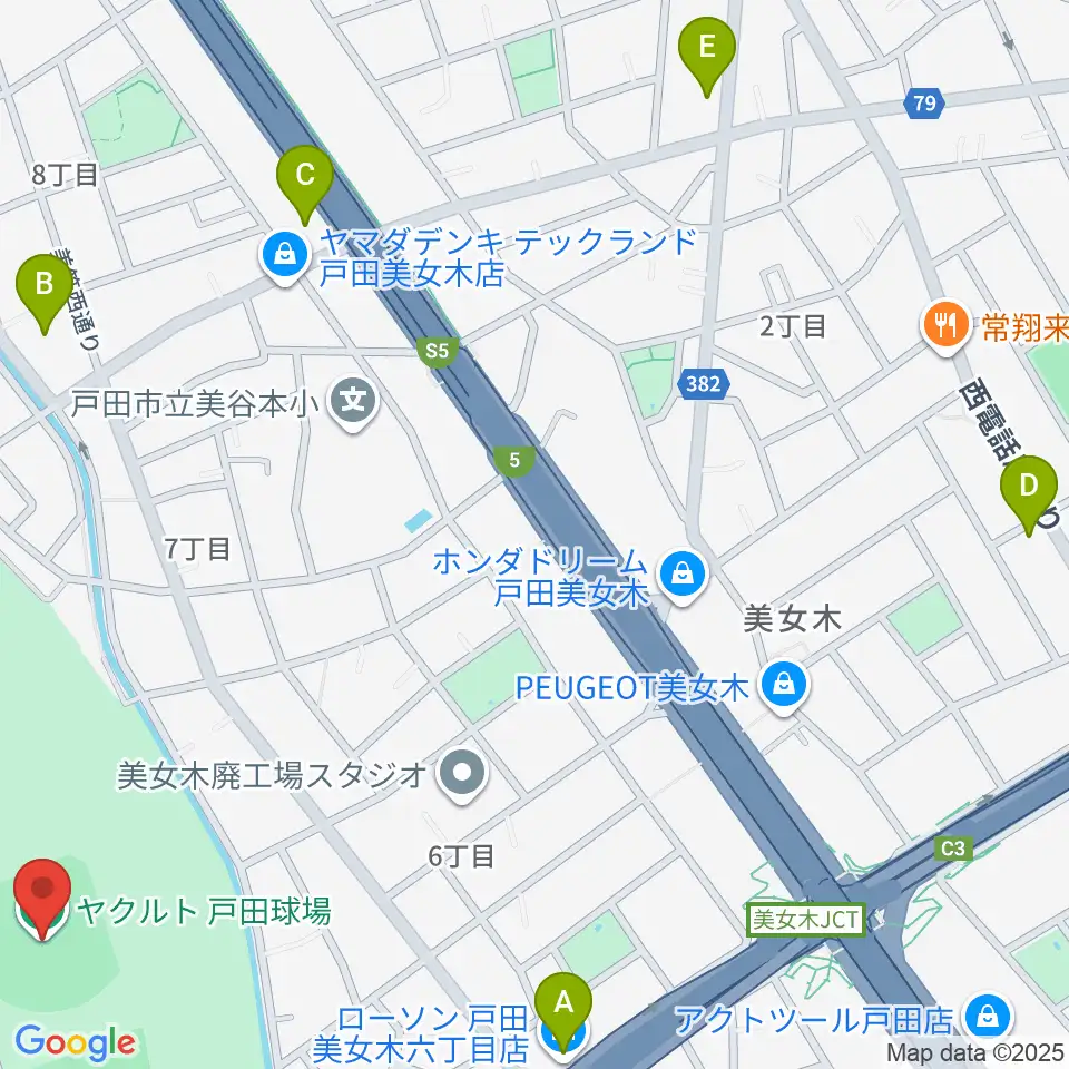 ヤクルト戸田球場周辺のコンビニエンスストア一覧地図