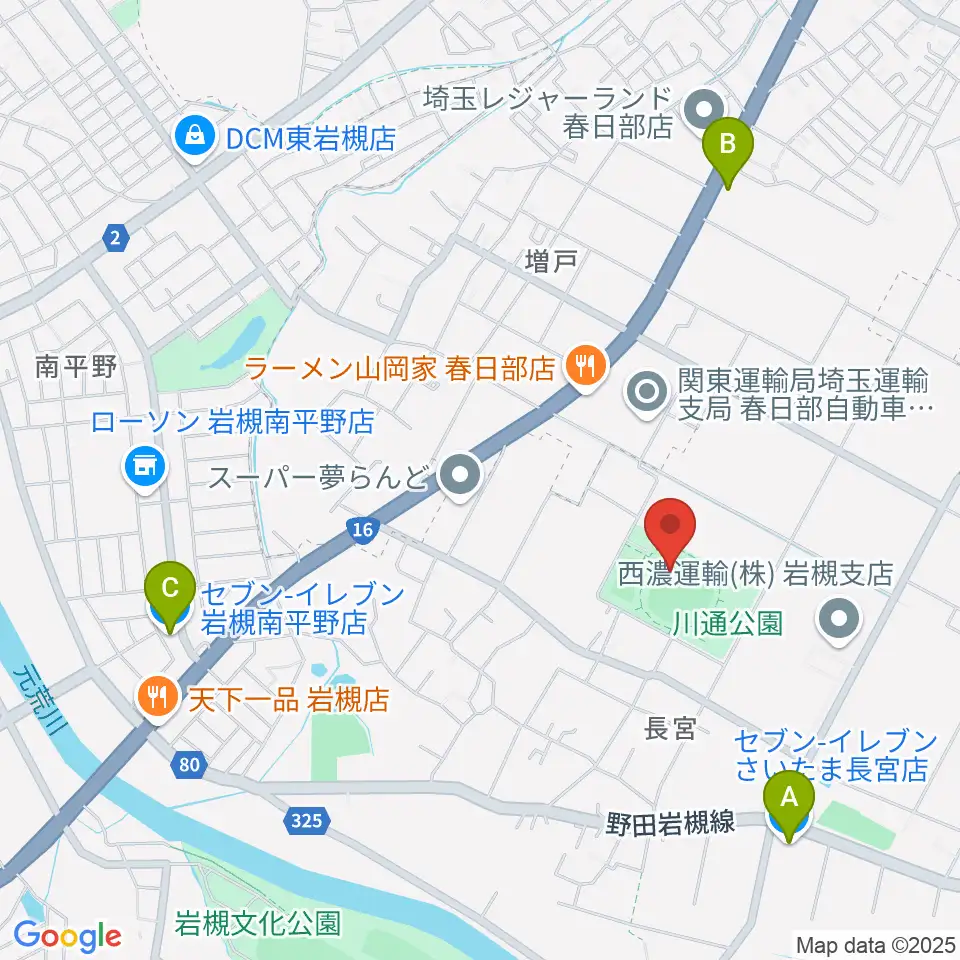 やまぶきスタジアム周辺のコンビニエンスストア一覧地図