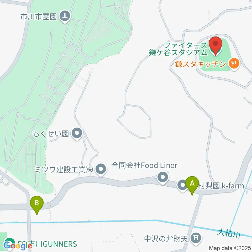 ファイターズ鎌ケ谷スタジアム周辺のコンビニエンスストア一覧地図