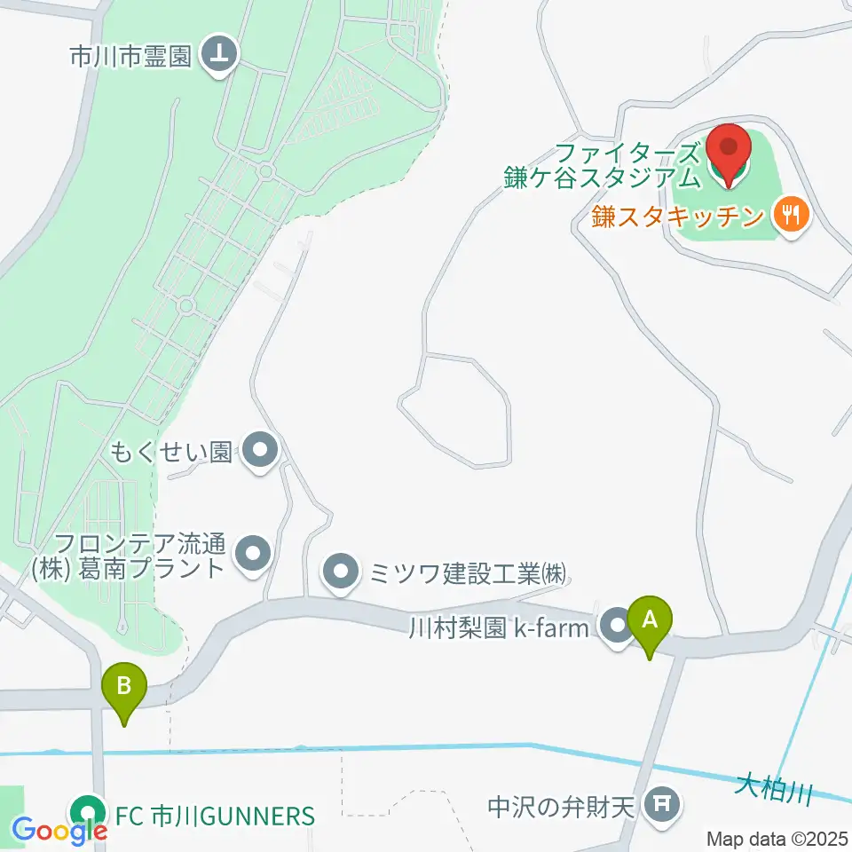 ファイターズ鎌ケ谷スタジアム周辺のコンビニエンスストア一覧地図