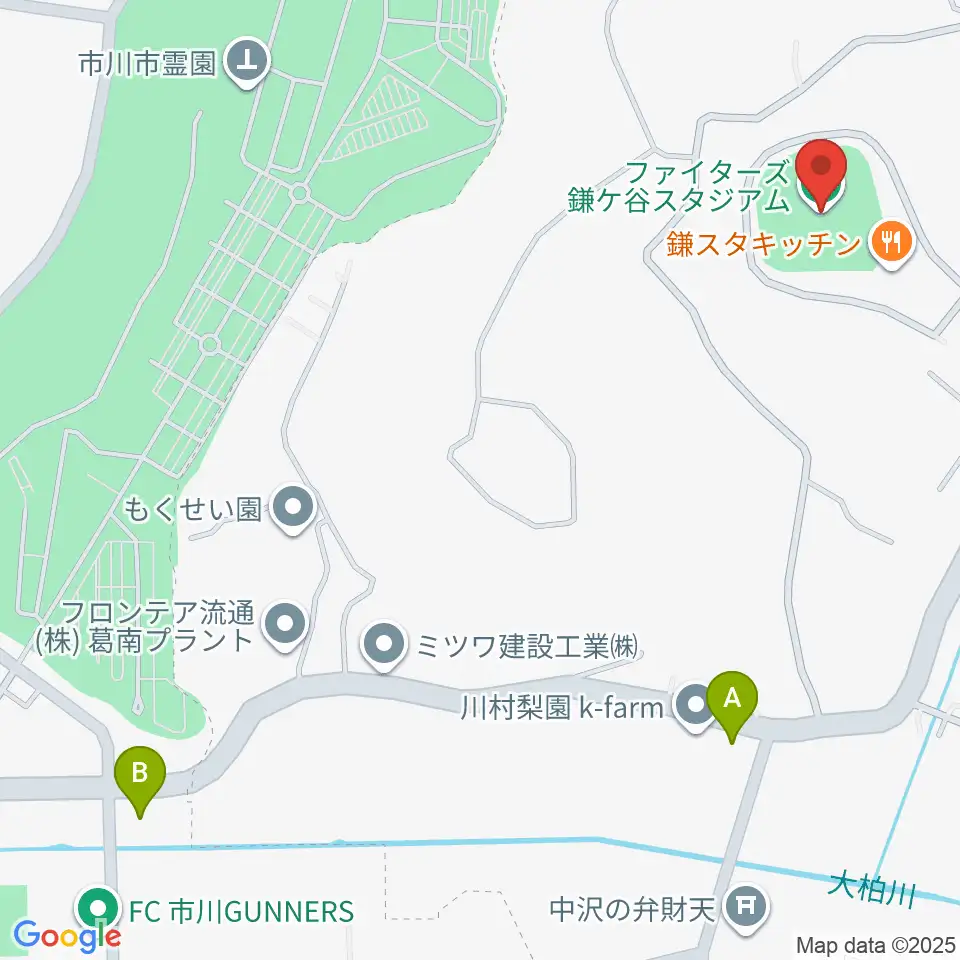 ファイターズ鎌ケ谷スタジアム周辺のコンビニエンスストア一覧地図