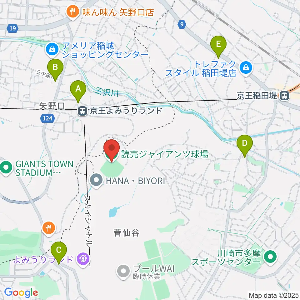 読売ジャイアンツ球場周辺のコンビニエンスストア一覧地図