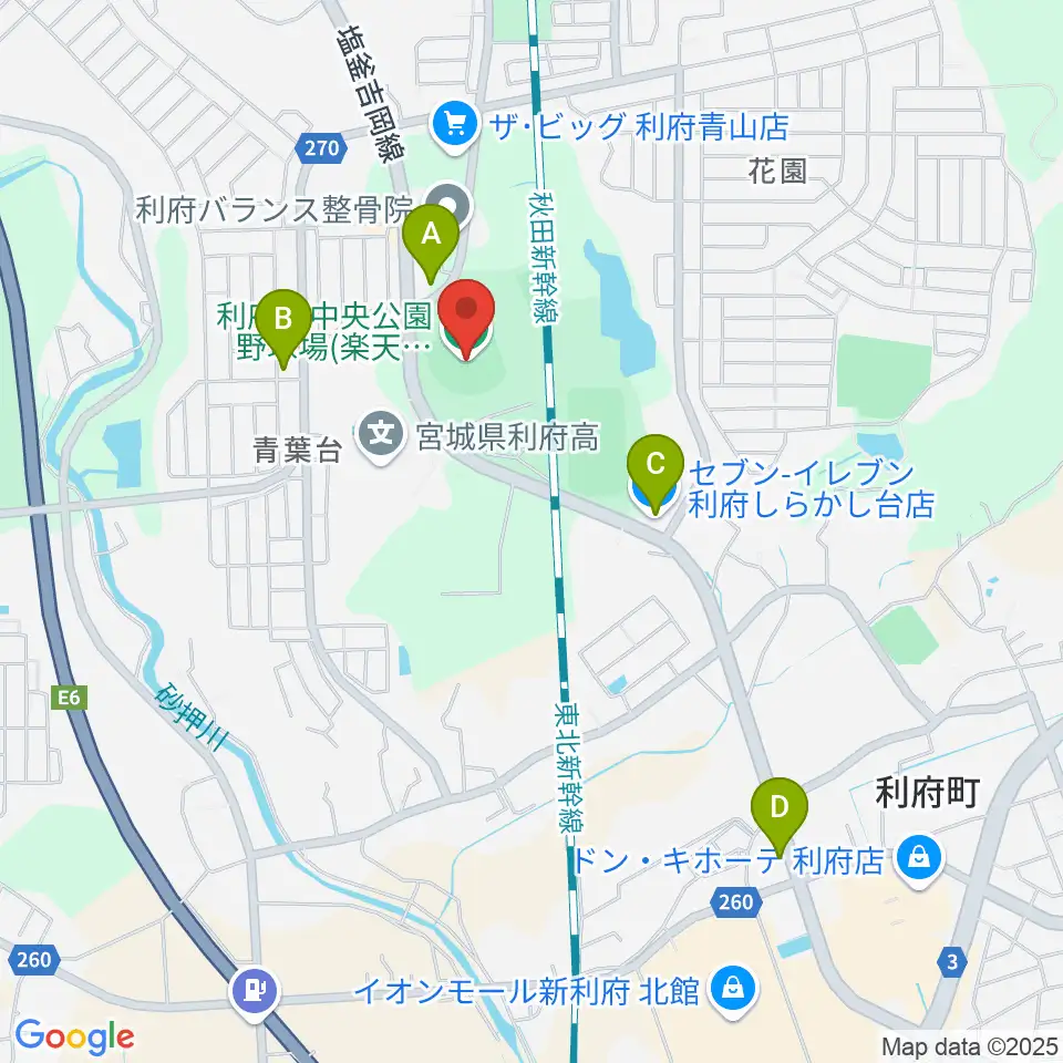 楽天イーグルス利府球場周辺のコンビニエンスストア一覧地図