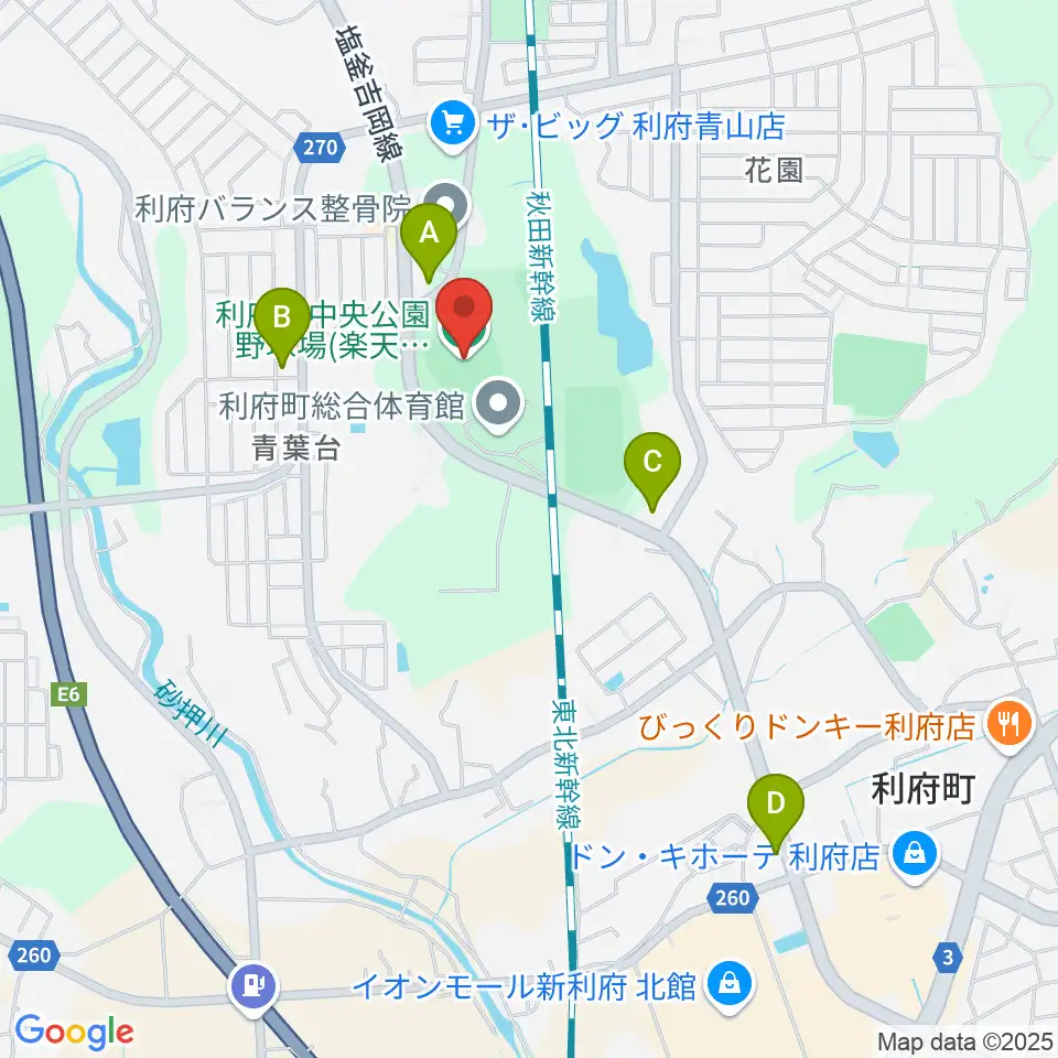 楽天イーグルス利府球場周辺のコンビニエンスストア一覧地図