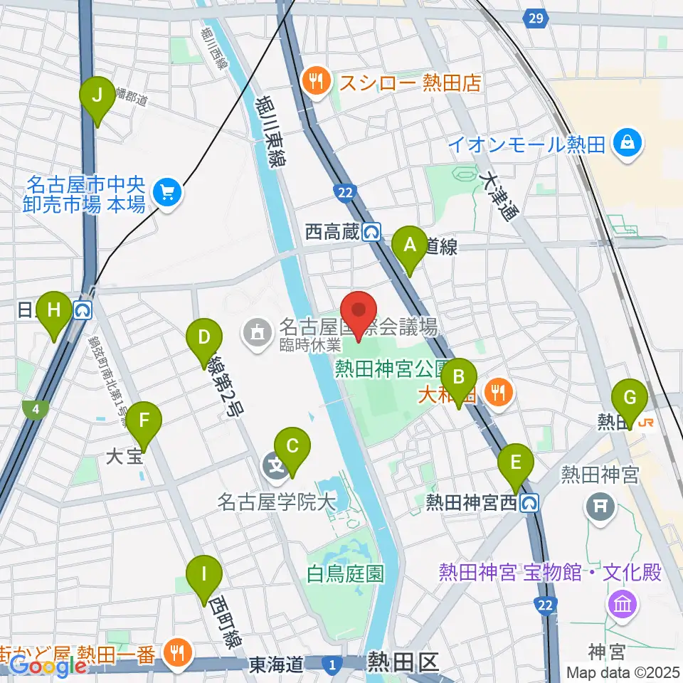 熱田愛知時計120スタジアム周辺のコンビニエンスストア一覧地図