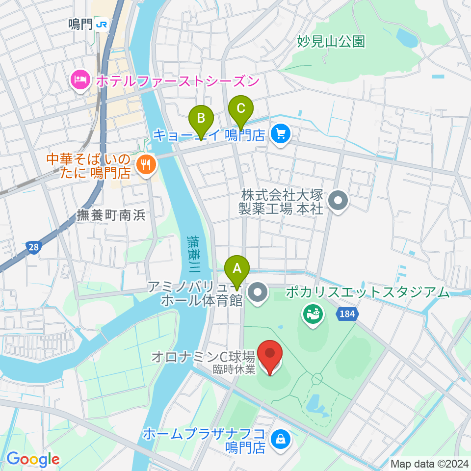 オロナミンC球場周辺のコンビニエンスストア一覧地図