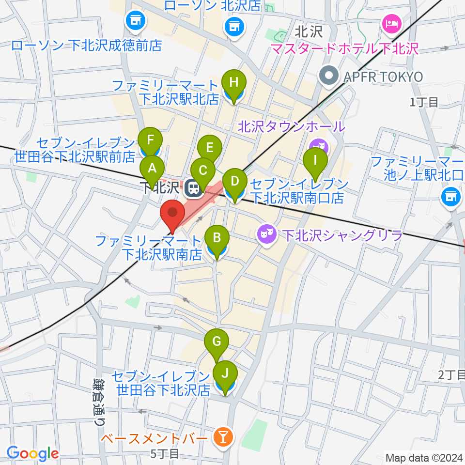 下北沢K2周辺のコンビニエンスストア一覧地図