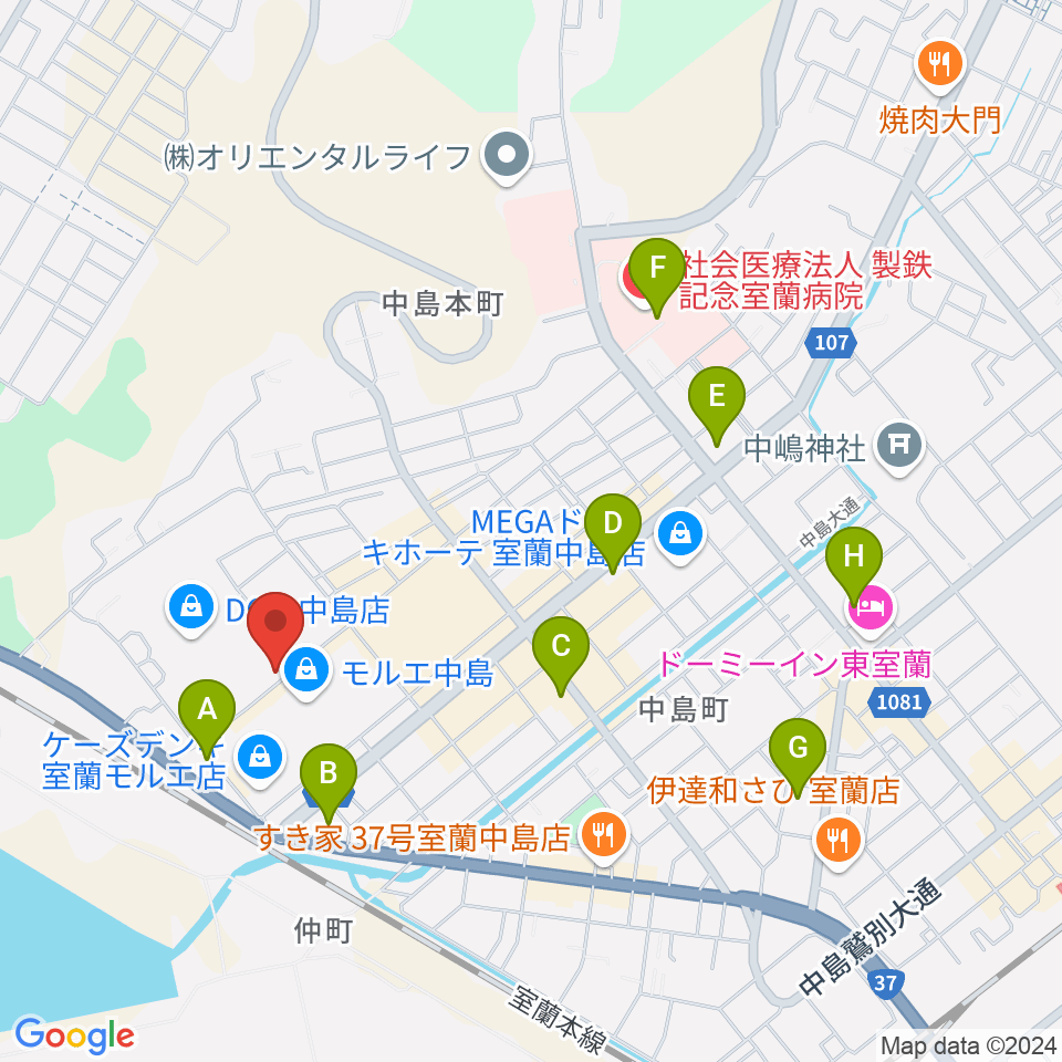 新和産業アイスアリーナ室蘭周辺のコンビニエンスストア一覧地図