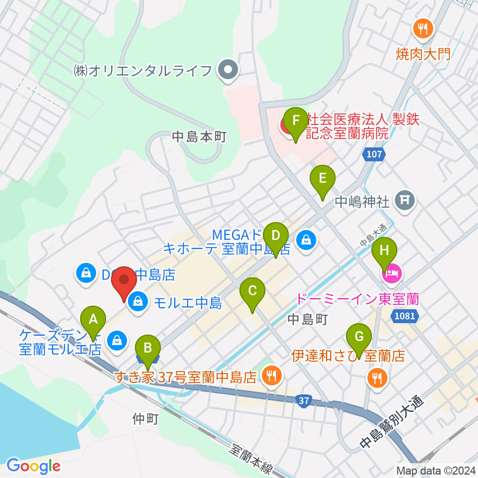 新和産業アイスアリーナ室蘭周辺のコンビニエンスストア一覧地図