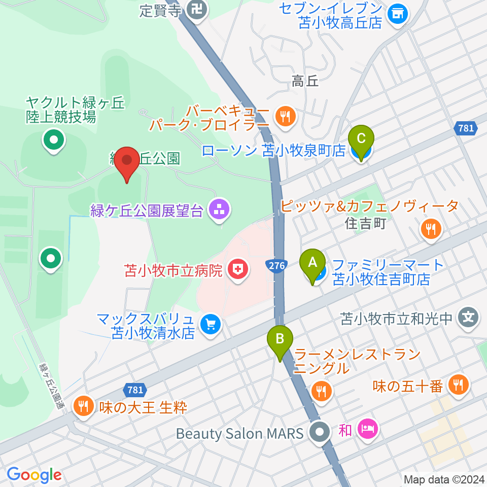 とましんスタジアム周辺のコンビニエンスストア一覧地図