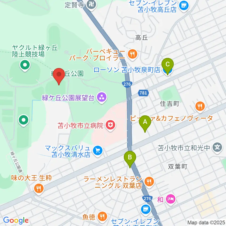とましんスタジアム周辺のコンビニエンスストア一覧地図