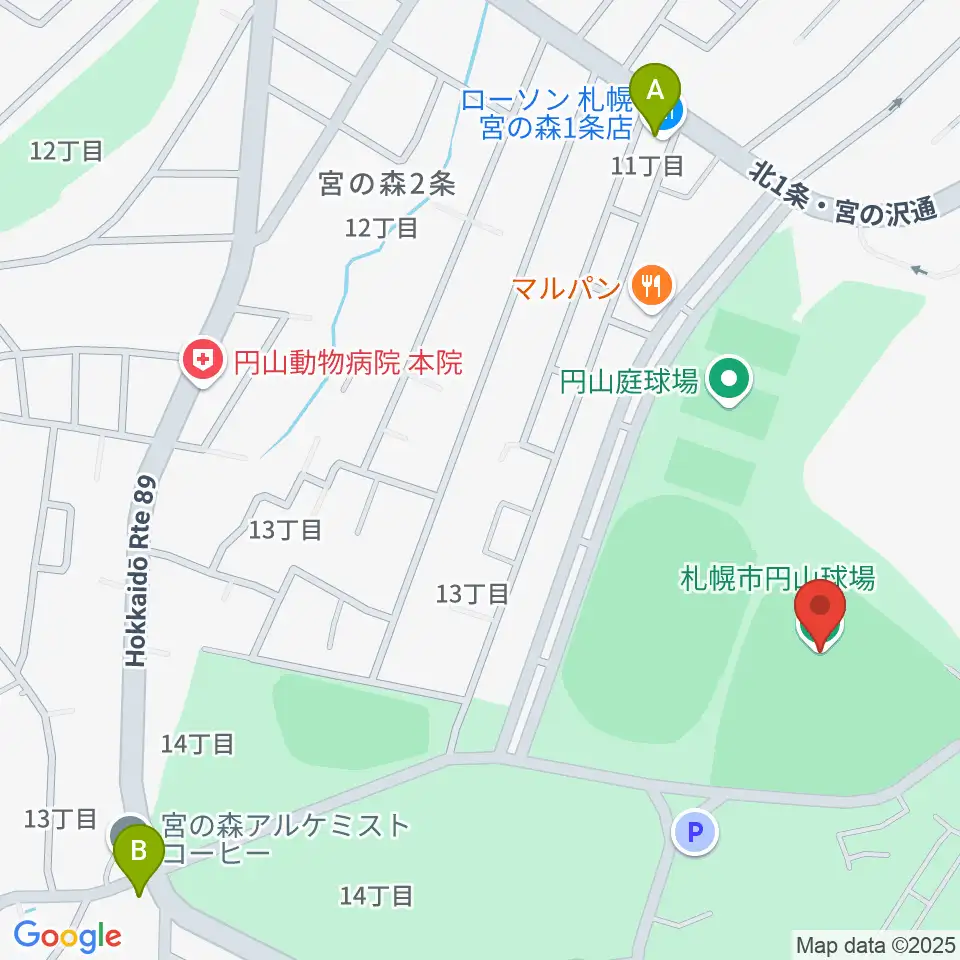札幌市円山球場周辺のコンビニエンスストア一覧地図