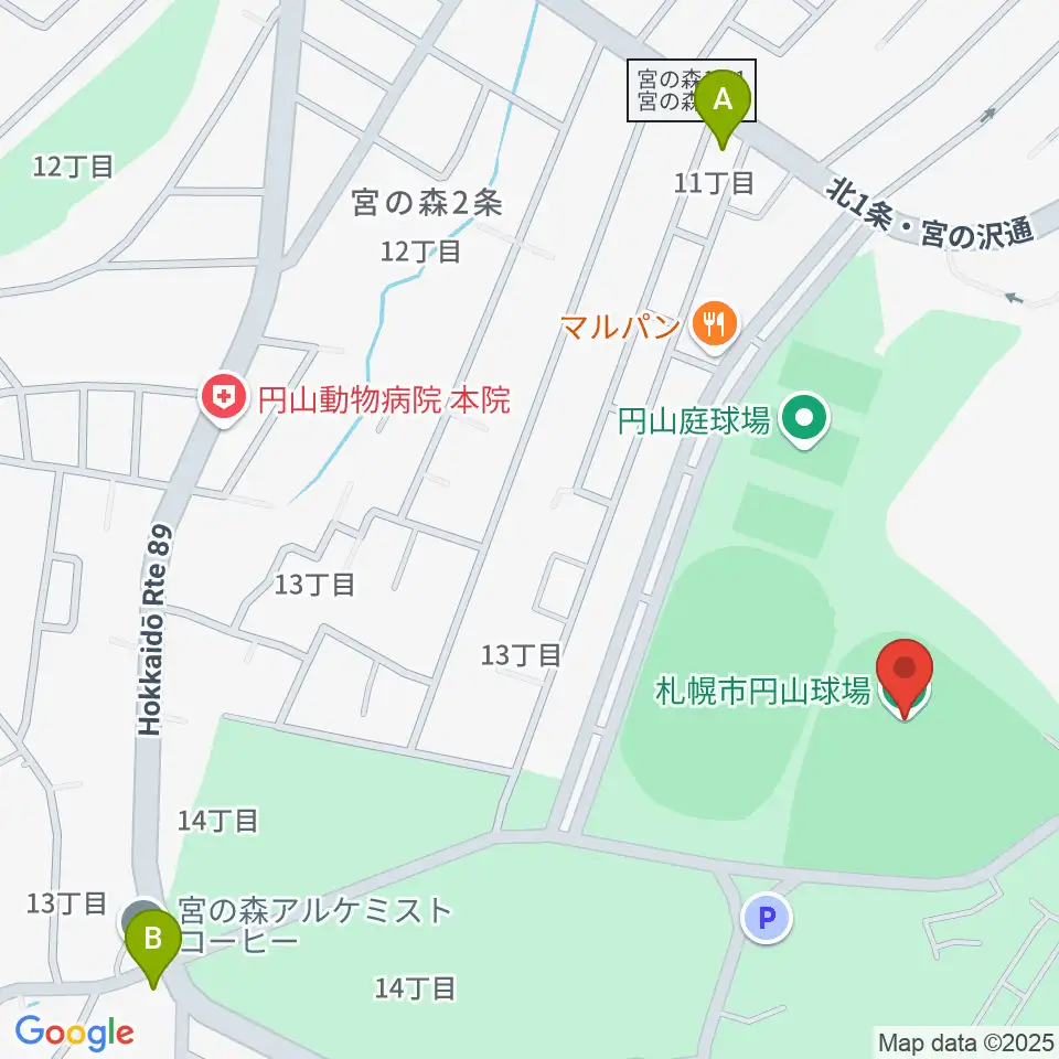札幌市円山球場周辺のコンビニエンスストア一覧地図