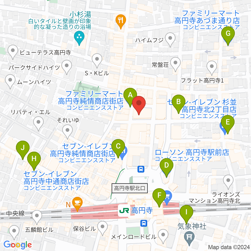 高円寺スタジオ・コヤーマR店周辺のコンビニエンスストア一覧地図