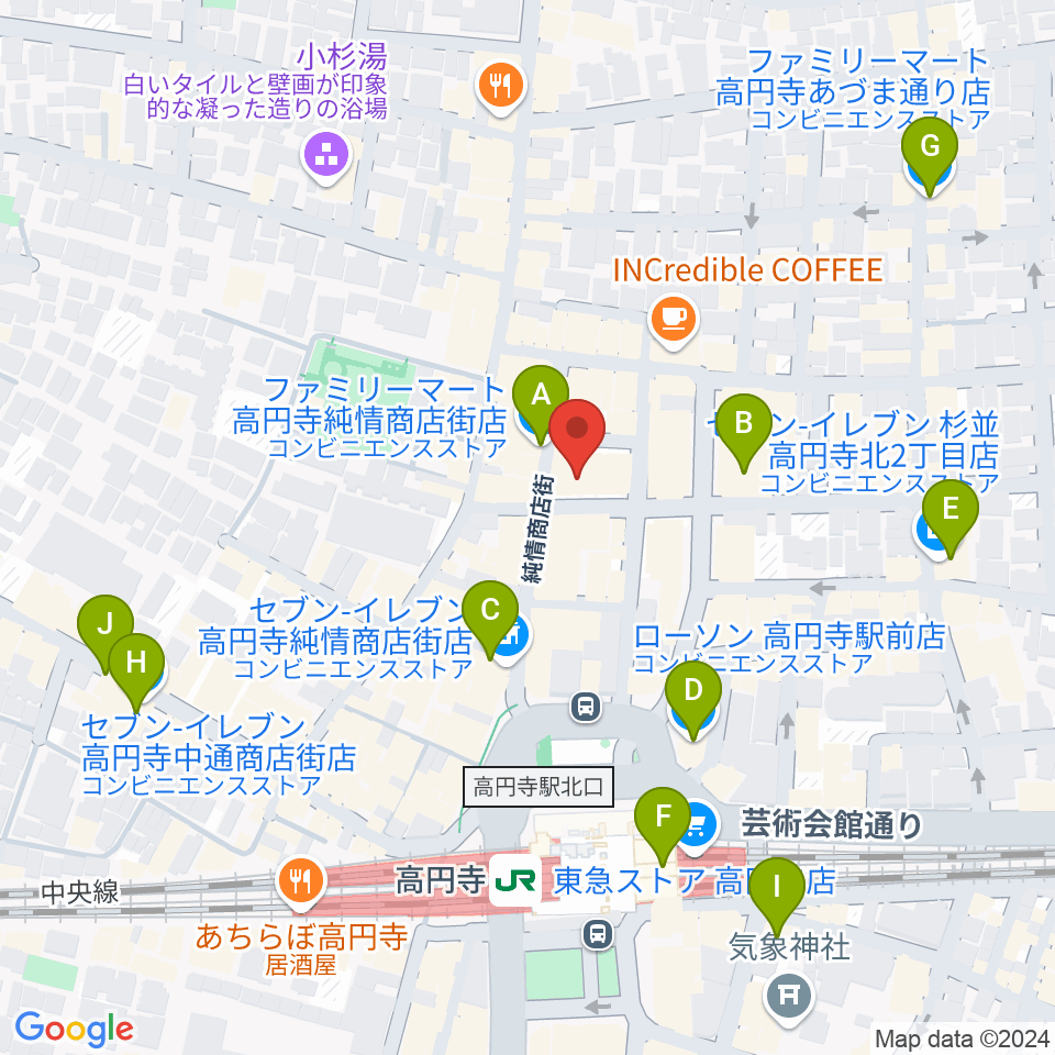 高円寺スタジオ・コヤーマR店周辺のコンビニエンスストア一覧地図